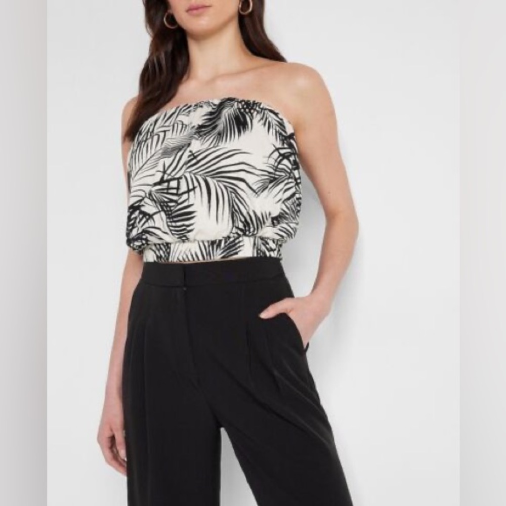 Express Strapless Banded Bottom Palm Print Tube Top XS